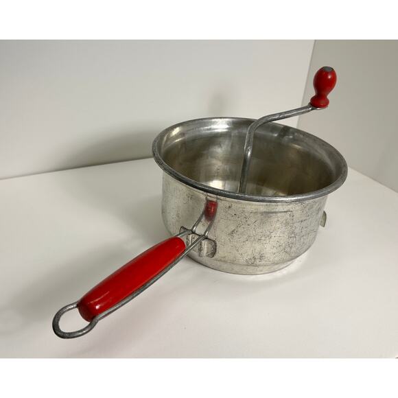 Foley Food Mill, MCM Kitchen Sieve - Vintage 30s Farmhouse, Red Wooden Handles - Picture 2 of 8